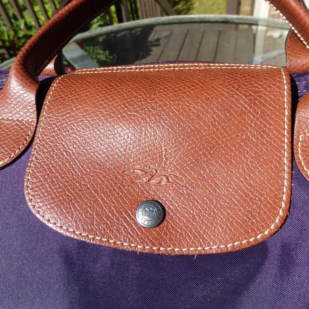 Longchamp Le Pliage Expandable Travel Duffle Bag Nylon Purple Weekender Carry-On - Picture 2 of 16